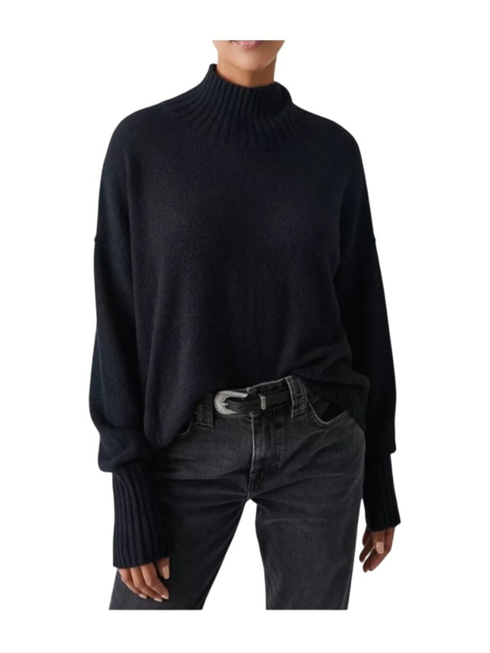Free People Vancouver Turtleneck Sweater Black Knit size S Pullover oversized